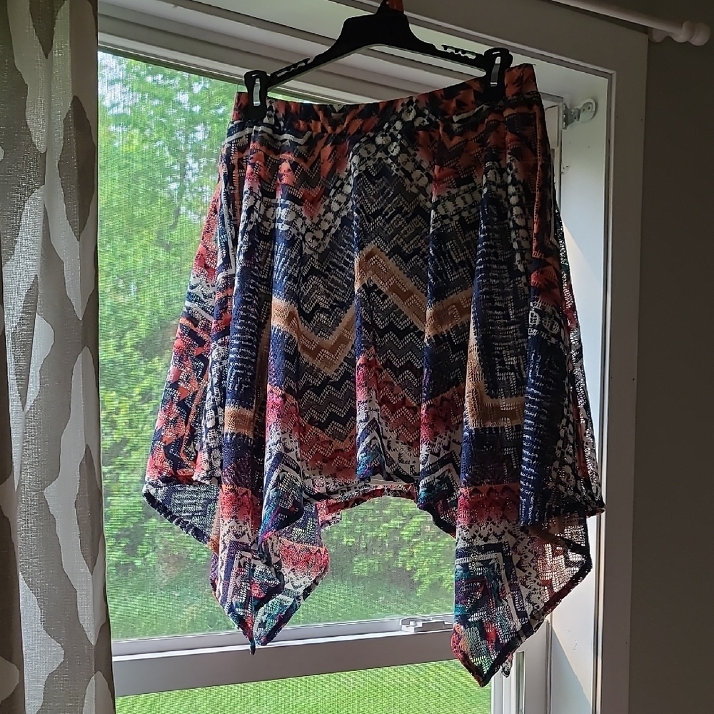 Vanity Blue and Pink Asymmetrical Resort Skirt